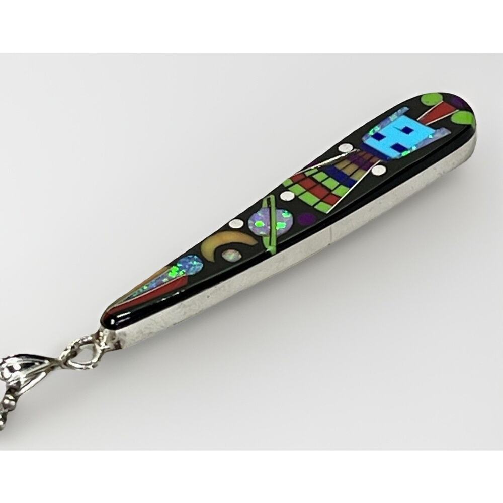 ZUNI Galaxy Rainbow Kachina Micro Inlay Pendant 925 Sterling Silver Necklace - Picture 6 of 16